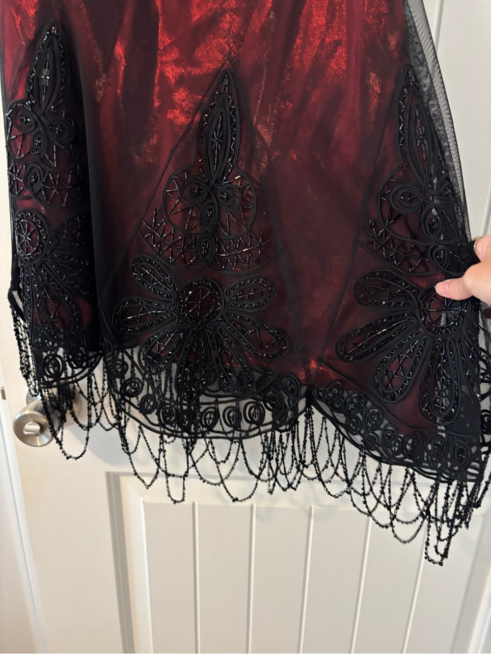 Sue Wong Burgundy Slip Dress with Black Lace Appliqué - Picture 5 of 8